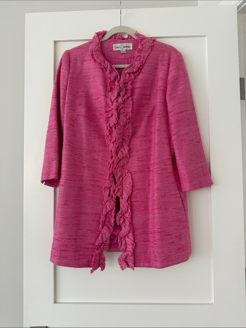 Sara Campbell Pink Silk Fringed Open-Front Jacket - Size 8
